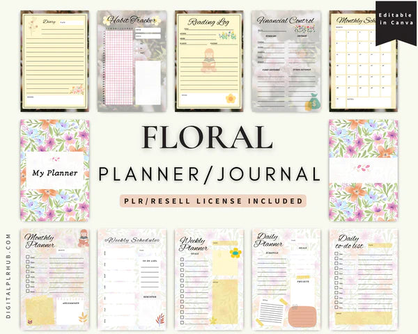Floral Planner & Journal: Customizable Daily Organizer with PLR License